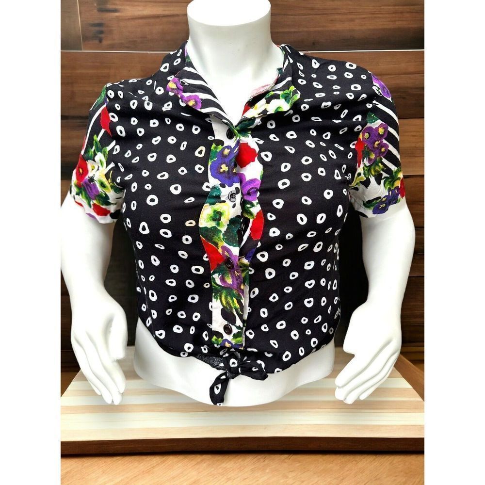 Vintage 80s F-Stop Floral Button  Front Top Blouse Size Medium